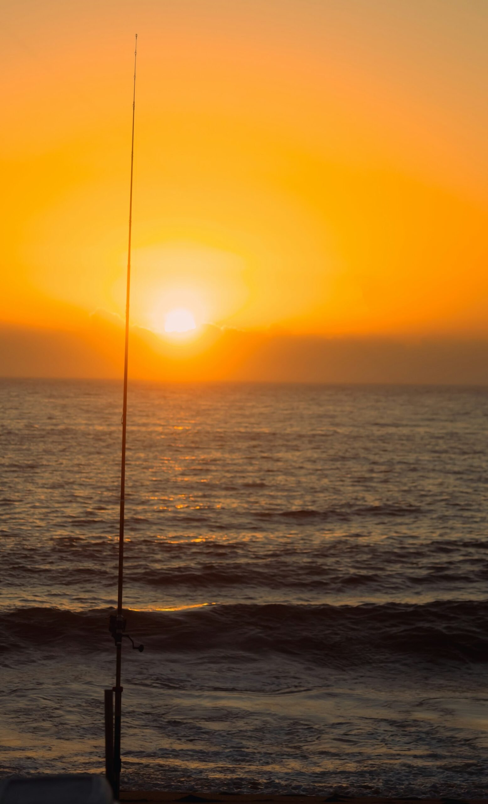 Fishing rod at sunset over the water in La Paz